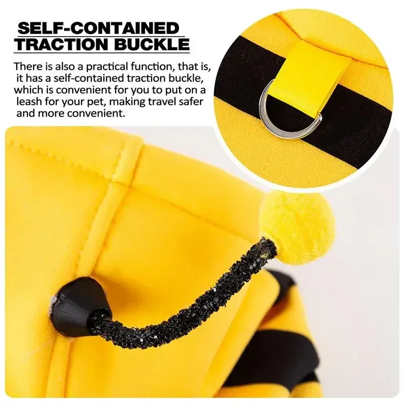 Cat Bee Costume Soft Cat Holiday Cosplay Warm Clothes Pet Bee Halloween Hoodies Autumn Winter Warmth Clothes for Pet Accessories - Image 3
