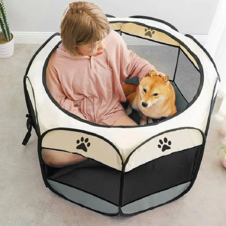 Portable Folding Pet Tent Dog House Octagonal Cage For Cat Tent Playpen Puppy Kennel Easy Operation Fence Outdoor Big Dogs House - Image 3