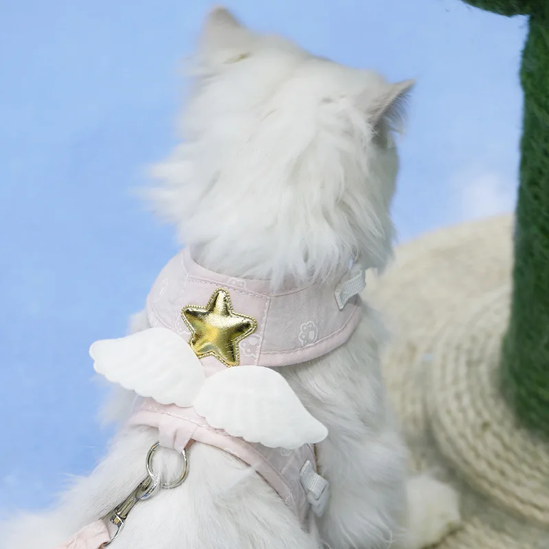 Cat Harness Leash Set Kitten Collar with Angel Wing Outdoor Anti-breakaway Cat Rope Adjustable Pet Harness for Small Dogs Cats - Image 2