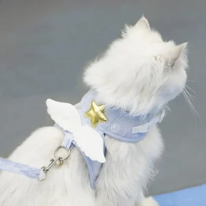Cat Harness Leash Set Kitten Collar with Angel Wing Outdoor Anti-breakaway Cat Rope Adjustable Pet Harness for Small Dogs Cats