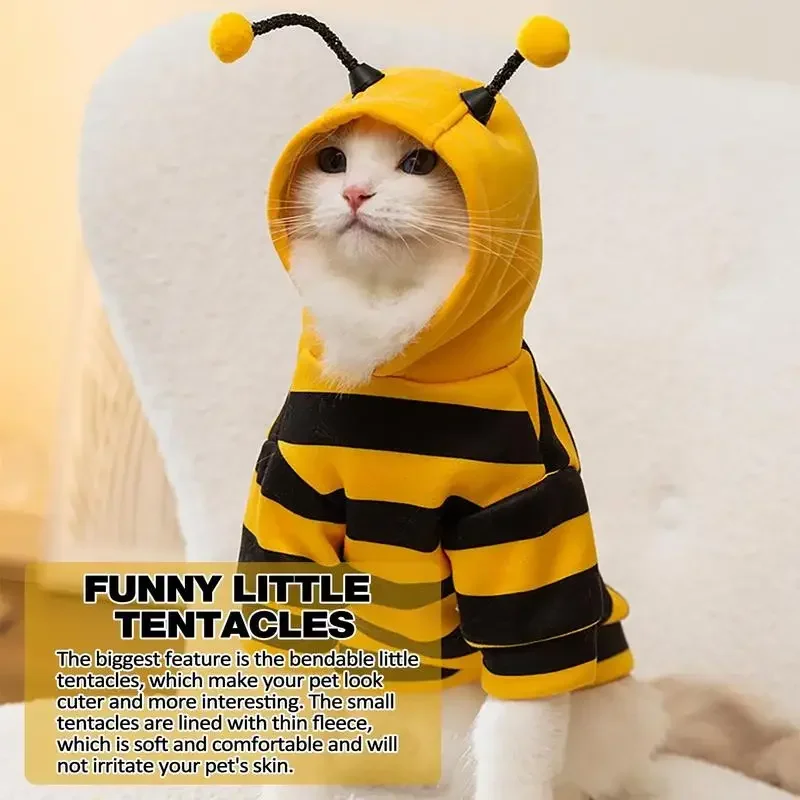 Cat Bee Costume Soft Cat Holiday Cosplay Warm Clothes Pet Bee Halloween Hoodies Autumn Winter Warmth Clothes for Pet Accessories - Image 2