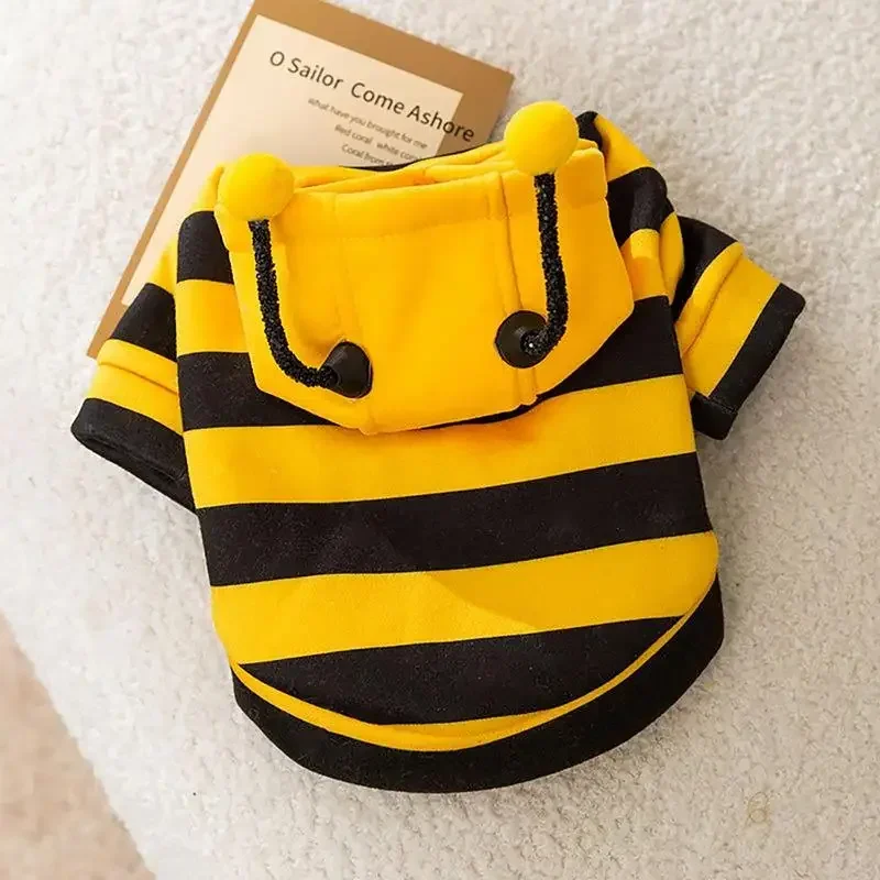 Cat Bee Costume Soft Cat Holiday Cosplay Warm Clothes Pet Bee Halloween Hoodies Autumn Winter Warmth Clothes for Pet Accessories - Image 4