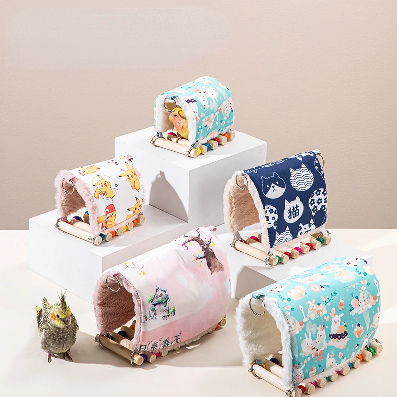 Pet Birds Parrot Soft Warm Plush Snuggle Hanging Cave Swing Toy Cage Hammock Hideaway Bird Bed Decor Little Sun Velvet Nest - Image 3